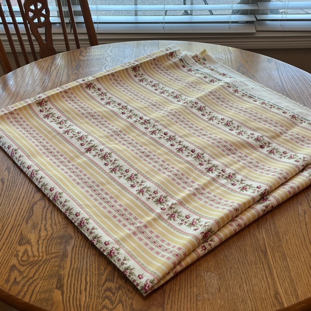 Leila Covington Floral and Striped Fabric 58” x 112” Yellow Pink Ivory